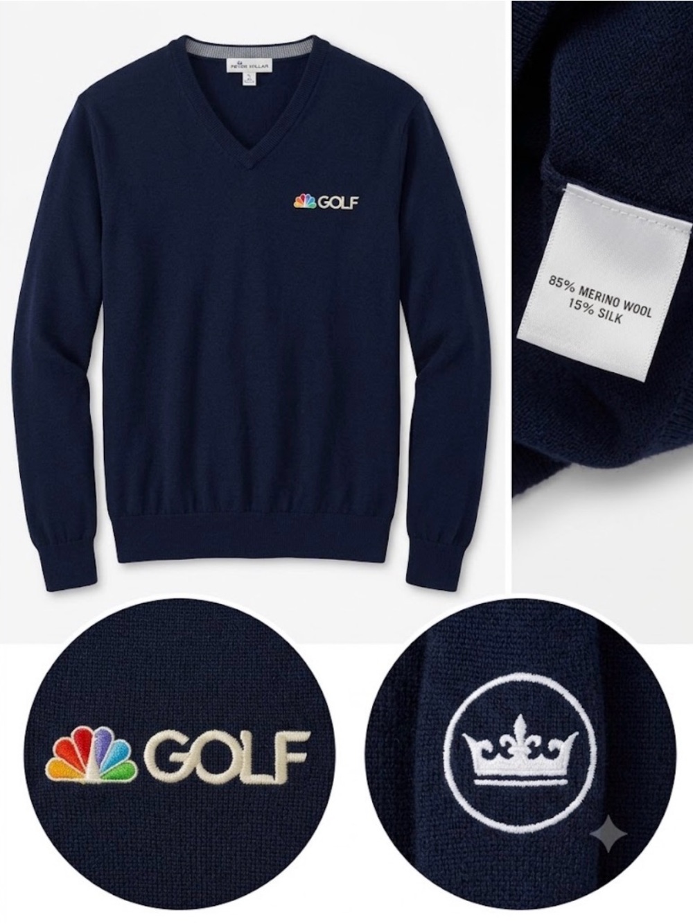 Peter Millar Crown Soft Merino Silk V-Neck Golf Sweater Navy Blue Large NBC